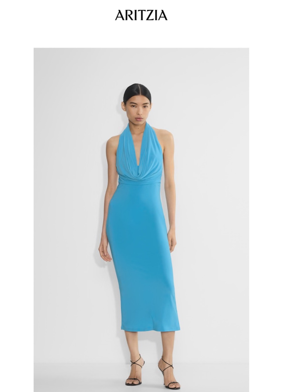 Aritzia Memory Halter Midi Dress in Bright Blue